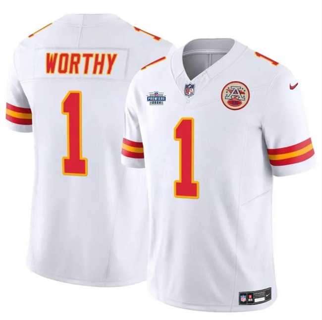 Men & Women & Youth Kansas City Chiefs #1 Xavier Worthy White F.U.S.E With Draft Patch Vapor Untouchable Limited Stitched Jersey